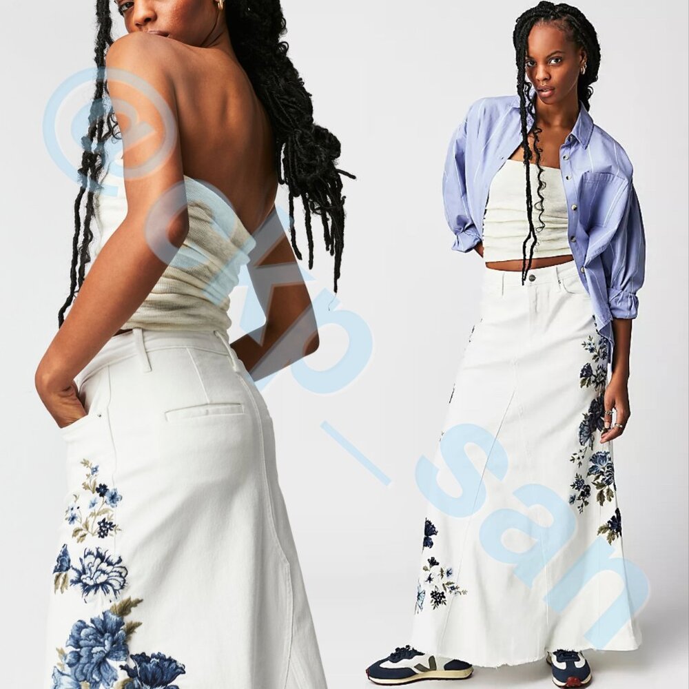 NWOT Free People x Driftwood Bluebell Fleur Maxi Skirt Sz 29 - Picture 2 of 13
